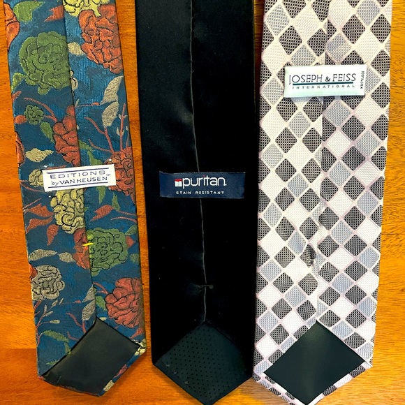 3 Men’s Ties Floral, Checkered, and Solid Black - Picture 8 of 14